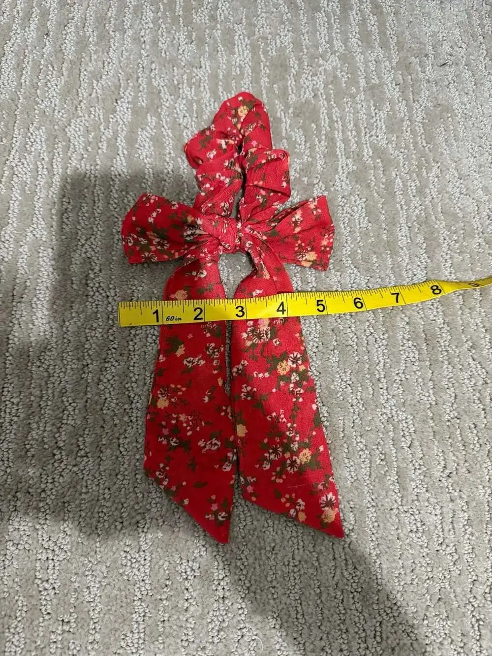 Kaxi Red Floral Print Hair Scrunchie with Detachable Bow